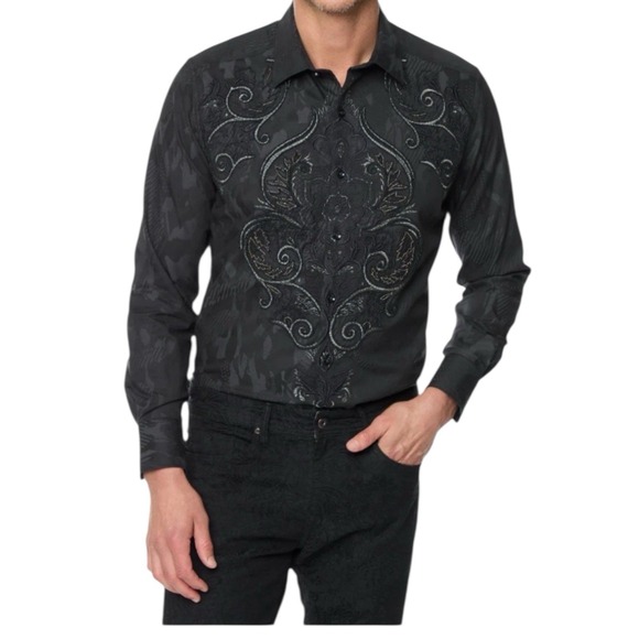 Robert Graham SALDIBAR Classic Fit Black Embroidered Shirt Mens M‎ NWT $378